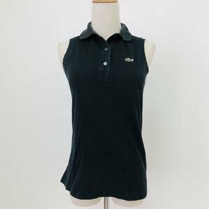 k0061 CHEMISE LACOSTE ラコステ ポロシャツ ノースリーブ 綿100％ ロゴワッペン サイズ40 黒 レディース スポーティーチェックスタイル