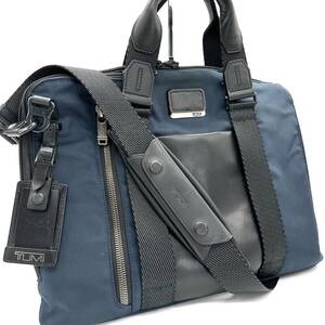 美品 2way トゥミ TUMI メンズ アルファ ブラボ ALPHA BRAVO ビジネスバッグ ブリーフケース ショルダー ハンド レザー 青 ネイビー A4可