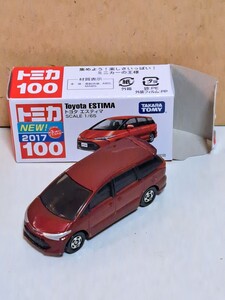 100トヨタ エスティマ 2017 新車シール # TAKARA TOMY ロゴ ベトナム製 開封品 中古 トミカ ミニカー 外箱片耳無し 外箱切取有