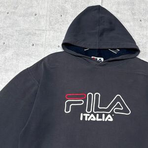 90s USA企画 FILA フーディー スウェット パーカー ナス紺 フィラ　　アメリカ企画 ITALIA 90年代 オールド ヴィンテージ vintage YL83