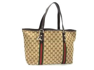 1円 GUCCI グッチ 139260 シェリーライン GG柄 GGキャンバス×レザー ハンドバッグ トート ショルダー 肩掛け ブラウン系 FF2739