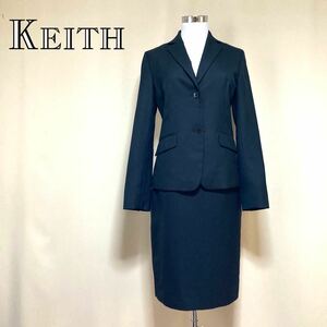 【美品】KEITH キース 上質 ウール セットアップスーツ スカートスーツ 38/Mサイズ相当 ブラック 黒 レディース 日本製 フォーマル