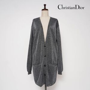 希少 ChristianDior MONSIEURPRET-A-PORTER クリスチャンディオール Vintage ロングカーディガン ラメ シルバー サイズ9*XC916