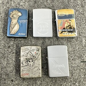 H029 まとめ ▲ Zippo ジッポー オイルライター 5点セット ボニー&クライド サイコロ ブルー シルバー 他 喫煙具 3点火花あり