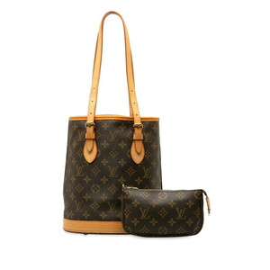 ルイ ヴィトン モノグラム プチ バケットPM トートバッグ ショルダーバッグ M42238 ブラウン PVC レザー LOUIS VUITTON 【中古】