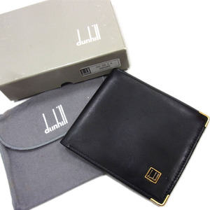 極美品 定価5万円●Alfred Dunhill ダンヒル レザー 財布 二つ折り ウォレット コンパクト ブラック メンズ 牛革 新品同様 1円スタート