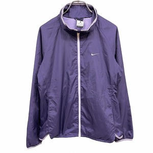 ナイキ NIKE ジャケット ジップアップ ドット柄 微起毛のメッシュ裏地 ラグラン 長袖 ポリ100% L ネイビー 紺×生成り×紫 レディース