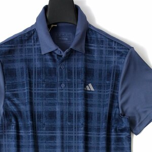 新品 春夏 アディダス ゴルフ ピケニット 半袖 ポロシャツ メンズ XL 紺 adidas GOLF シャツ ウェア スポーツ サマー チェック柄 ◆CG2364C