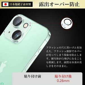 2枚セット 日本製 旭硝子 素材 iPhone 15 / 15 Plus カメラ レンズ ガラス フィルム カバー 9H硬度 高透過率 自動吸着 貼り付け簡単