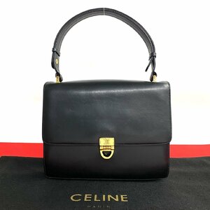 極 美品 CELINE セリーヌ ヴィンテージ トリオンフ ロゴ 金具 カーフ レザー 本革 2way ハンドバッグ ショルダーバッグ ブラック 黒 28613