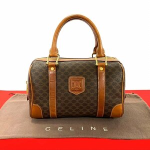 極 美品 CELINE セリーヌ ヴィンテージ マカダム ブラゾン 柄 トリオンフ ロゴ レザー 本革 ボストンバッグ ハンドバッグ ブラウン 34025