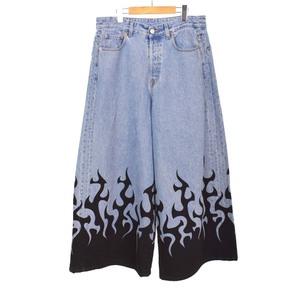 ヴェトモン VETEMENT FLAME PRINT BAGGY JEANS フレイム プリント バギー ジーンズ デニムパンツ 30 水色 ライトブルー UE54PA220N ☆AA★