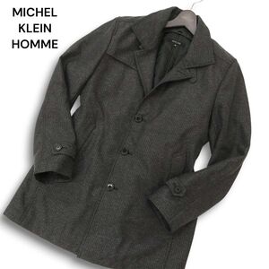 MICHEL KLEIN HOMME ミッシェルクラン オム 秋冬 中 綿 ライナー付き★ ストライプ コート Sz.46　メンズ グレー　C4T07812_9#N