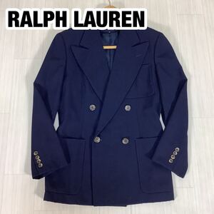 RALPH LAUREN ラルフローレン ダブル レディース 紺ブレ テーラードジャケット サイズ7 ネイビー 濃紺 大きいサイズ