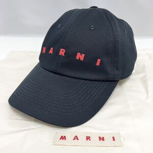 L 新品 MARNI マルニ 刺繍ロゴ ベースボール キャップ ブラック 帽子 ロゴ CAP 黒 メンズ 男性 ハット キャスケット Mens コットン