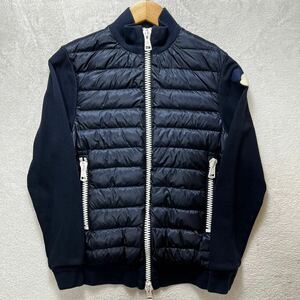 【極美品・最高峰】 MONCLER モンクレール メンズ ダウン スウェット ハイブリッド カーディガン ブルゾン トリコロール M相当 ネイビー