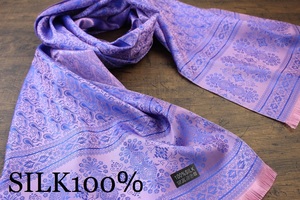 新品 春色【シルク100% SILK】ペイズリー柄 シャインブルー×シャインピンク S.BLUE×S.PINK 大判 ストール/スカーフ