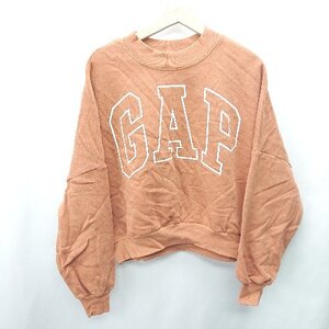 ◇ ⊇ GAP ギャップ ドルマンスリーブブランドロゴプリント 裏起毛 長袖 トレーナー サイズM キャメル レディース E