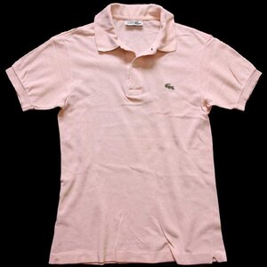 ★70s フランス製 CHEMISE LACOSTE ラコステ ワンポイント コットン 鹿の子 ポロシャツ 薄ピンク 2★181 ビンテージ フレンチ ユーロ