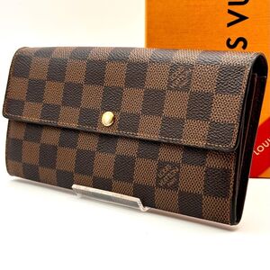 【極美品】ルイヴィトン ダミエエベヌ ポルトフォイユ サラ 10カード 長財布 LOUIS VUITTON レディース ブラウン系 茶 ゴールド 正規品