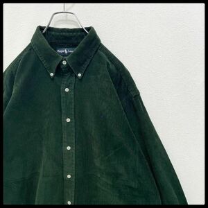 【当時物】ポロラルフローレン　コーデュロイ　ポニー刺繍　長袖シャツ　緑　メンズ　LLサイズ　Polo Ralph Lauren