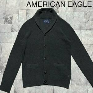 AMERICAN EAGLE アメリカンイーグル ショールカラーカーディガン ニット セーター コットン ボーダー グレー サイズM 玉FS1287