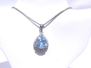 Pt850/900　プラチナ　ネックレス　天然ベリル アクアマリン4.03ct　ダイヤ0.46ct 【中古】【程度A】【ノーブランド】