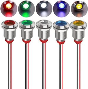 ミックスカラー Kiligen 5個 LED 防水インジケータライト 12mm AC/DC 12-24V パイロットライトシグナル