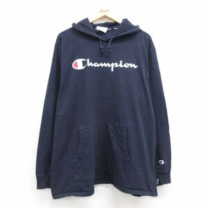 XL/古着 チャンピオン champion 長袖 Tシャツ パーカー メンズ ビッグロゴ 大きいサイズ 紺 ネイビー 24aug09 中古