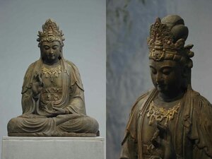 ■観心・時代旧蔵■C926明時代 楠木木彫観音像 楠木細工彫刻★仏教古美術★仏像★細密細工★廃寺旧蔵★廃寺買出品