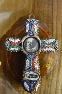 アンティーククロス　ローマンモザイクの十字架ペンダントトップ