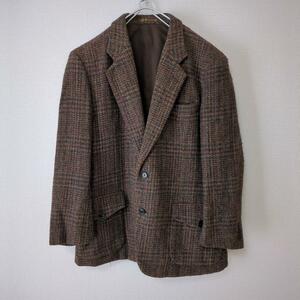 ハリスツイード テーラードジャケット ウール ブラウン シングル 古着 yuzawaya Harris Tweed