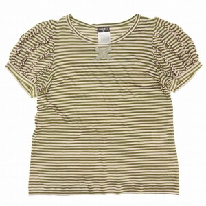 09SS シャネル CHANEL CC Bow Striped ココマーク リボン ボーダー Tシャツ カットソー トップス パフスリーブ フリル 半袖 40 HK9