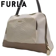 美品　FURLA フルラ　パイソン　型押し　肩掛け　トートバッグ　白　ベージュ