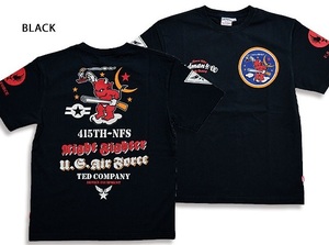 415th Night Fighter Squadron半袖Tシャツ◆TEDMAN/テッドマン ブラックMサイズ（サイズ40）TDSS-544 エフ商会 アメカジ 赤鬼 efu