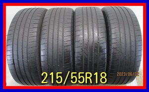 ■中古タイヤ■　215/55R18 95H BRIDGESTONE TURANZA T005A エクストレイル デュアリス MPV等 夏タイヤ オンロード 激安 送料無料 A872