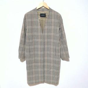 T42 UNITED ARROWS ユナイテッドアローズ green label relaxing サイズ38 (M位) ノーカラーコート チェック柄 ロング丈 レディース