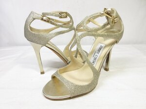 HH超美品 【ジミーチュウ JIMMY CHOO】 レザー ストラップサンダル ハイヒール 婦人靴 (レディース) size34.5 ゴールド系 ■30LZ4523■