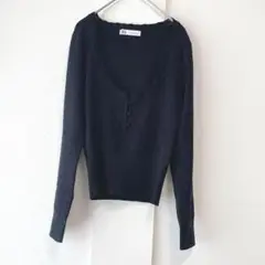 【ZARA ザラ】　カットソー　レース　長袖  M ブラック　黒　リブ