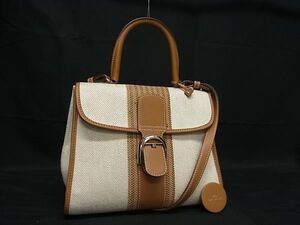 ■極美品■ DELVAUX デルヴォー ブリヨン キャンバス×レザー 2WAY ハンドバッグ ショルダー アイボリー系×ブラウン系 FB3607