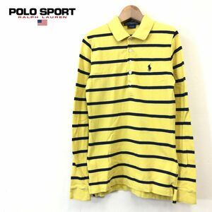 1H1165-F◆ POLO SPORT ポロスポーツ ラルフローレン 長袖ポロシャツ カットソー ボーダー ◆ sizeS コットン100 イエロー 古着