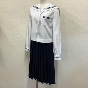 I200/Y(中古)山形県 山形市立第七中学校 女子制服3点 /165A/W64/合服セーラー/冬スカート/スクエアタイ/TOMBOW/緑2本/白/高校/女子/学生服