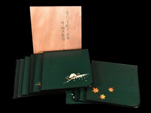 【雲】某資産家委託品 蒔絵師 飯田光秋 塗師 鈴木睦美 合作 百人一首絵変蒔絵 折敷膳 10客 共箱 古美術品(懐石料理道具)J855 LT1sf4