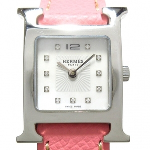 HERMES(エルメス) 腕時計 Hウォッチ HH1.210 レディース SS/シェル・サンビーム文字盤/11Pダイヤインデックス/社外革ベルト ホワイトシェル