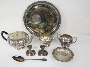 シルバープレート ポット　シュガーポット　ピッチャー　燭台等　VICTORIAN PLATE　WM.A.ROGERS　VIKING PLATE　BIRKS REGENCY　約2.3kg