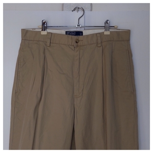 ☆良品☆ ⑦ w33 90s Polo by Ralph Lauren HAMMOND PANT スラックス /ベージュ ツータック テーパード ワイド パンツ チノパン ビンテージ