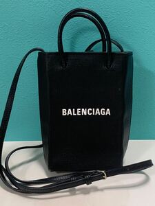 BALENCIAGA バレンシアガ 2way ショルダーバッグ ハンドバッグ ミニ レザー ブラック スクエア