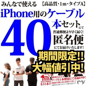 ライトニングケーブル Appleアップル純正品質 iPhone用 40本 1m TypeA タイプA USB充電器ケーブル lightningケーブル 人気商品 お得セット