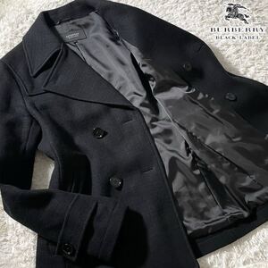 極美品/Lサイズ●バーバリーブラックレーベル ピーコート ジャケット BURBERRY BLACK LABEL メルトン ウール シャドウ 表地 チェック総柄