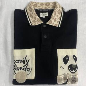 【古着】カステルバジャック 長袖ポロシャツ Family Panda ブラック 3サイズ Castelbajac Sport ヒョウ柄 襟 YSU01390S